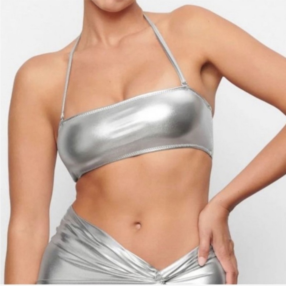 SKIMS METALLIC SWIM BANDEAU BIKINI TOP PLUS 4X